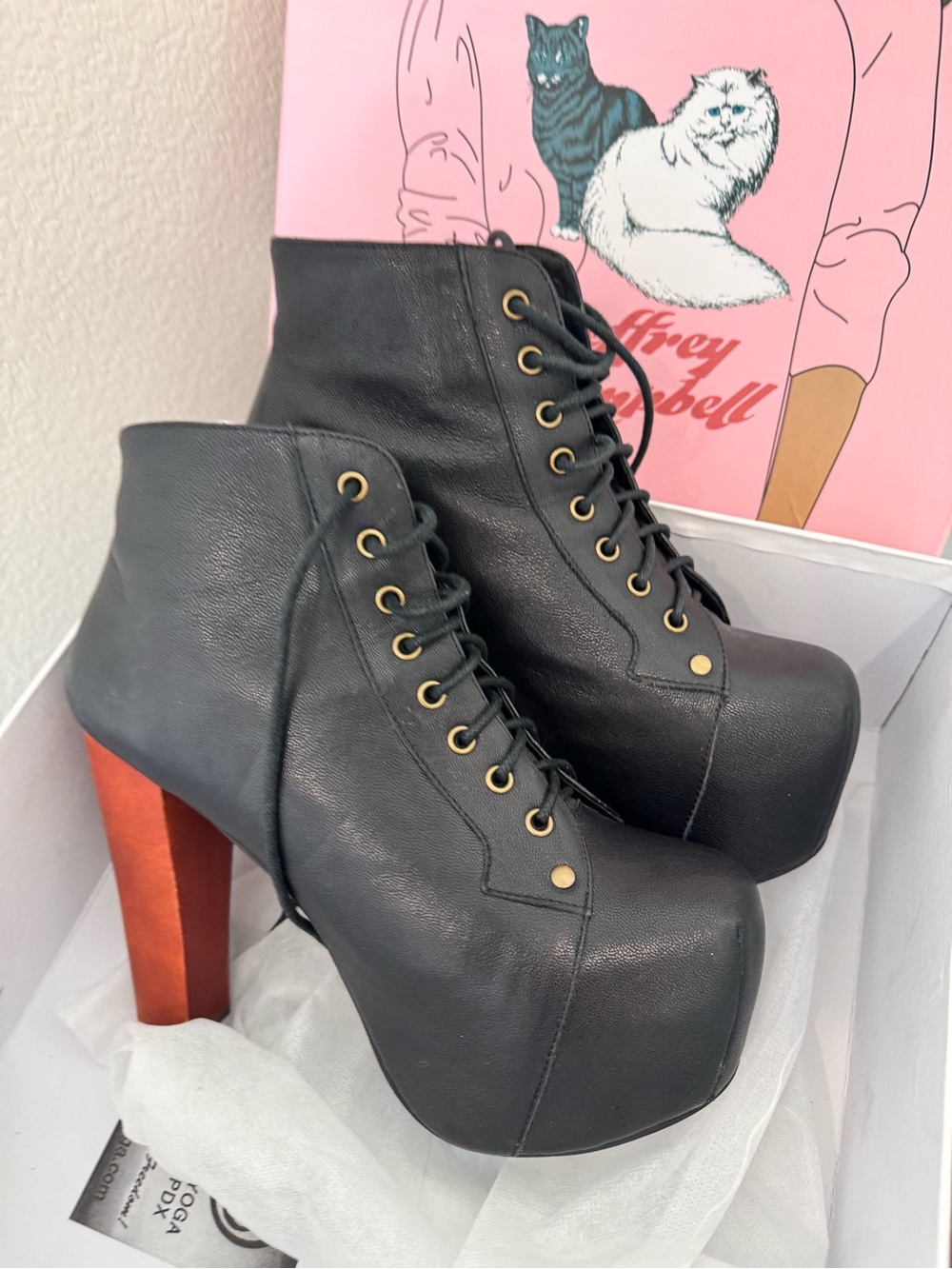 Original 2010 Jeffrey Campbell Lita Leather Platform Ankle Boots Black & Orange